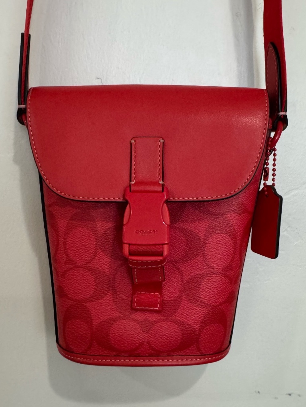 Coach Track Small Flap Crossbody Bag in Red Signature Canvas Style C9841 - Picture 2 of 12